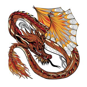 Traditional asian dragon isolated on white background hand drawn colored vector illustration