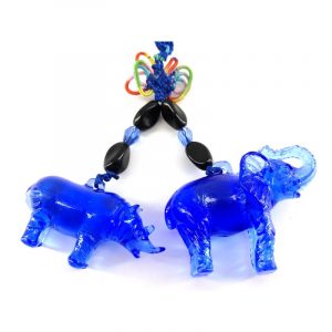 Blue Liuli Elephant and Rhino Protection Amulet