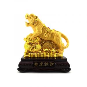 Prosperity Golden Tiger Figurine with Wealth Bag