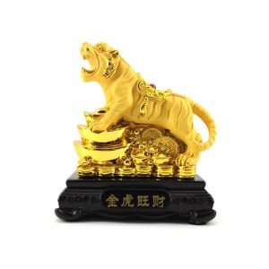 Prosperity Golden Tiger Statue with Stack of Gold Ingots
