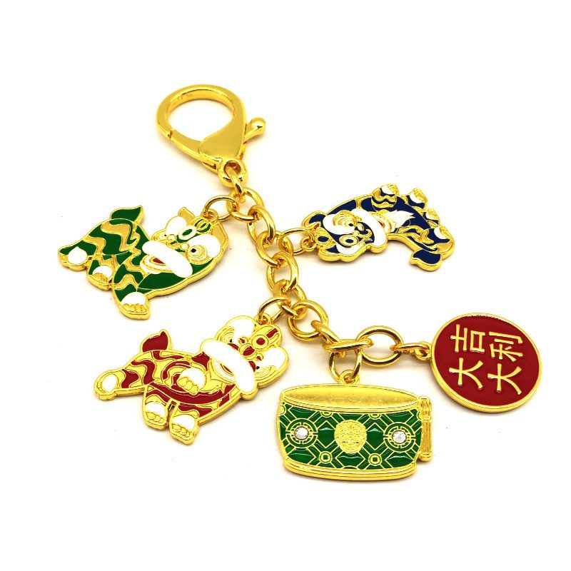 Trio of Lions Feng Shui Keychain