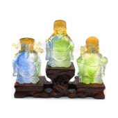 Colorful Liuli Glass Feng Shui Fuk Luk Sau with Woodbase