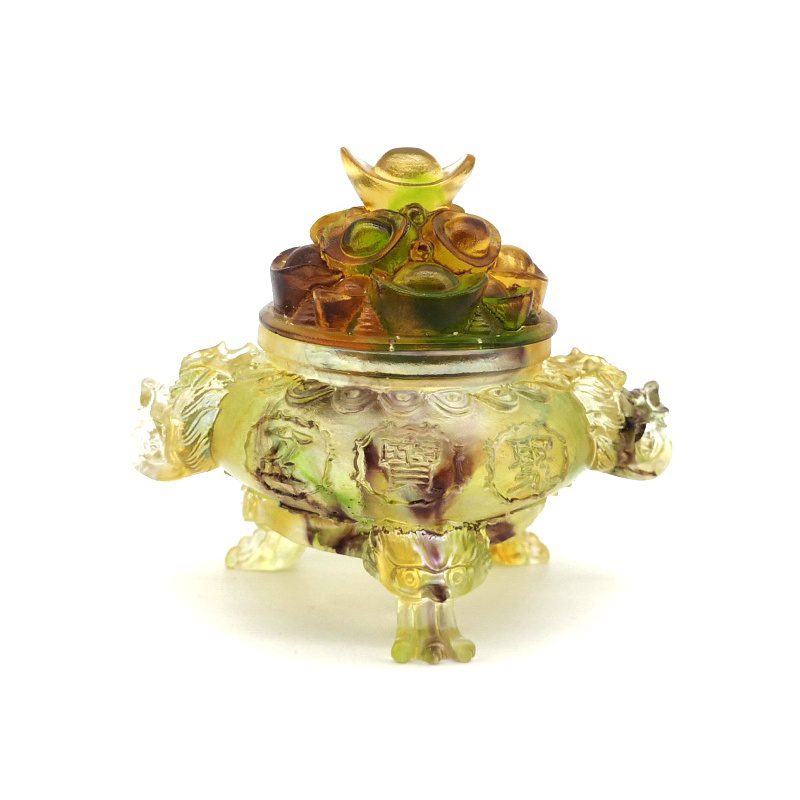 Colorful Liuli Glass Wealth Pot with Dragon