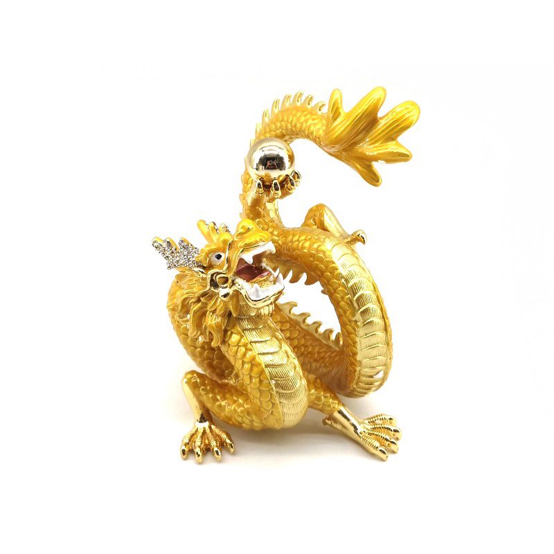 Rising Golden Feng Shui Dragon Holding A Pearl