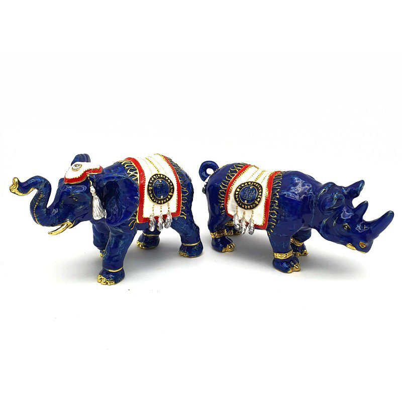 Anti-Robbery Amulet with Blue Rhino and Elephant