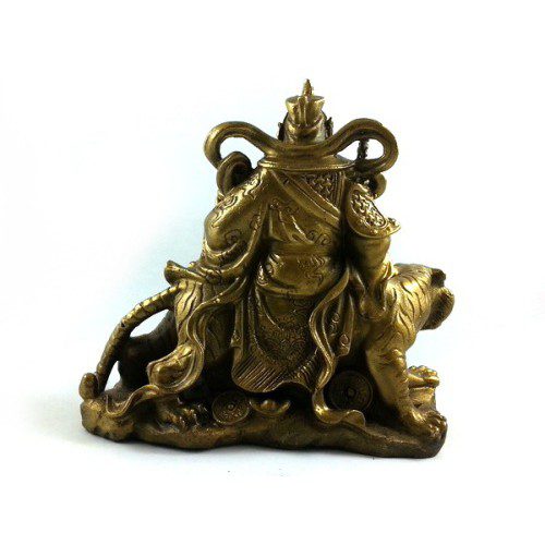 Brass Military Wealth God Sitting on Tiger Statue