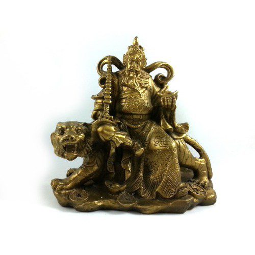 Brass Military Wealth God Sitting on Tiger Statue