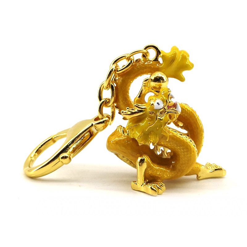 Rising Golden Dragon Holding A Pearl Keychain