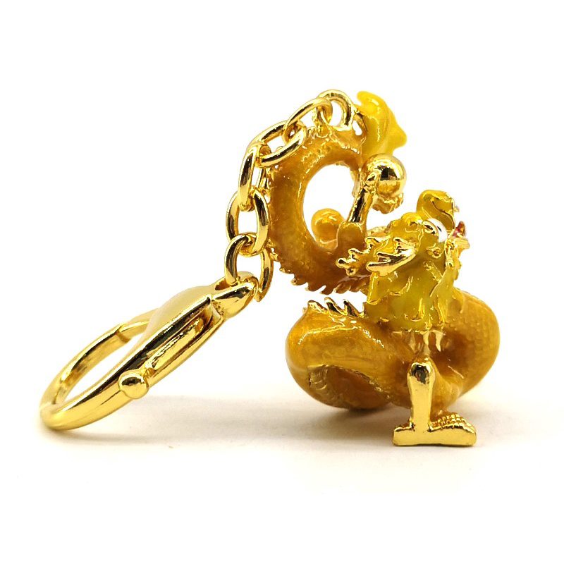 Rising Golden Dragon Holding A Pearl Keychain