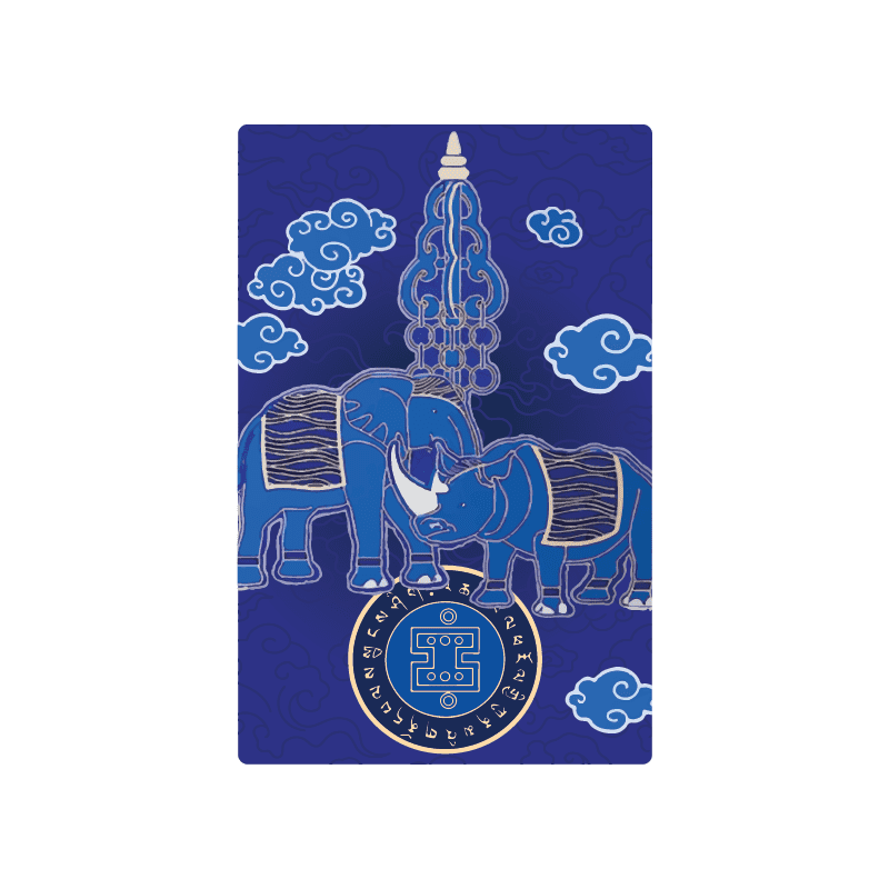 Blue Elephant and Rhino Amulet Card