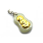 999 Pure Gold Kuan Yin Hetian Jade Pendant 1