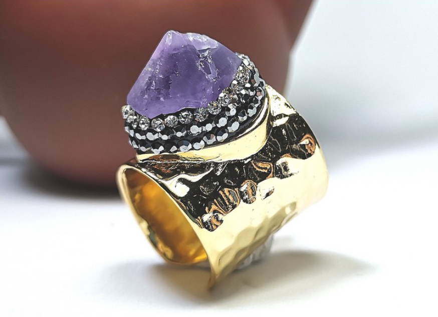 Amethyst Cluster Open End Ring