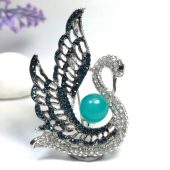 Bejeweled Swan Brooch with Amazonite Stone 1