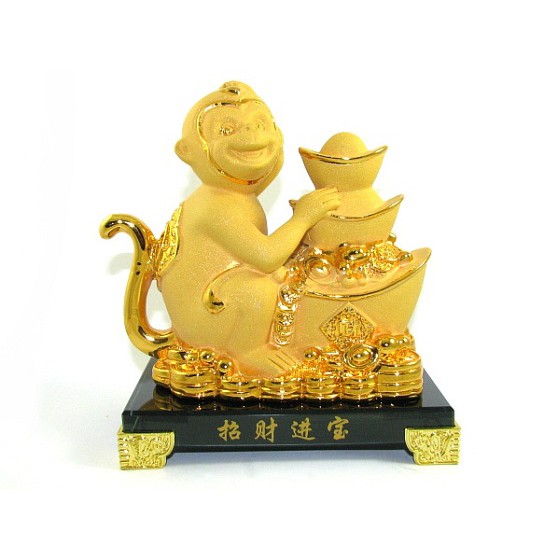 Exquisite Sparkling Golden Monkey with Stack of Gold Ingots 1