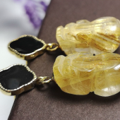 Golden Titanium Rutilated Quartz Pixiu Earrings 1