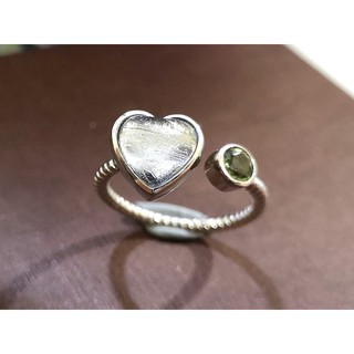 Meteorite Heart with Moldavite Adjustable 925 Silver Ring 1