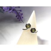 Moldavite Open End Adjustable Silver Ring 1