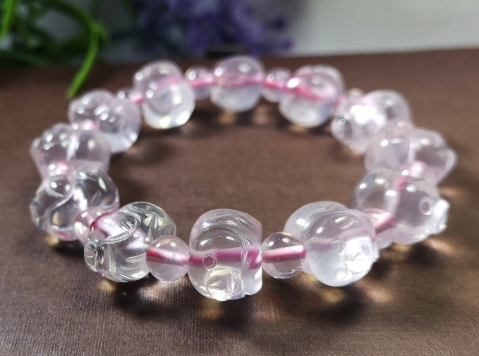 Piggy Pink Rose Quartz Crystal Bracelet 1
