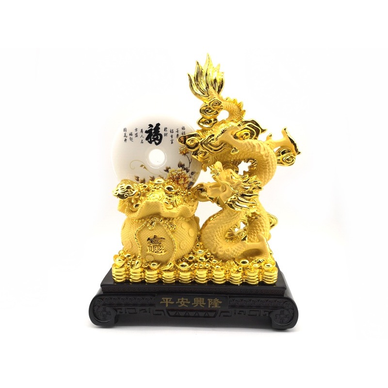 Exquisite Golden Dragon with Jade Coin and Wealth Bag 1
