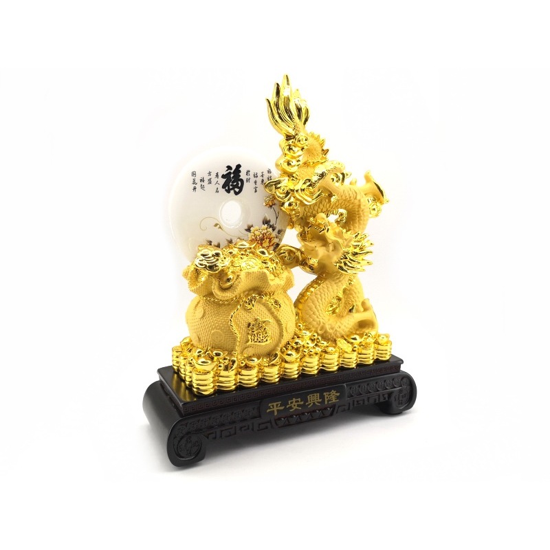 Exquisite Golden Dragon with Jade Coin and Wealth Bag 2