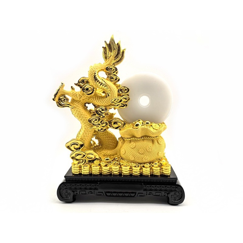 Exquisite Golden Dragon with Jade Coin and Wealth Bag 3