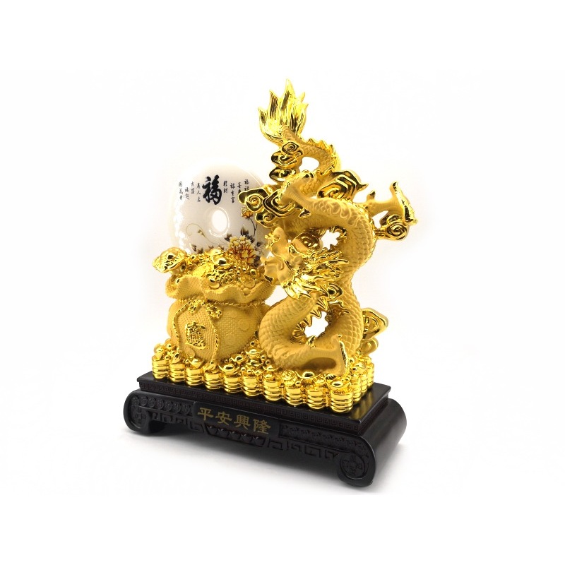 Exquisite Golden Dragon with Jade Coin and Wealth Bag 4