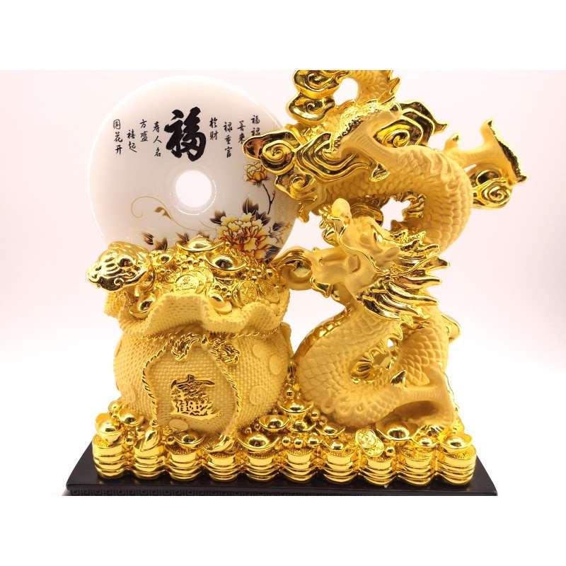 Exquisite Golden Dragon with Jade Coin and Wealth Bag 5