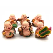 Set Of Six Adorable Good Fortune Laughing Buddhas