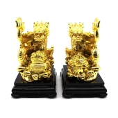 A Pair Of Good Fortune Dragons With Wealth Pot and Wealth Bowl