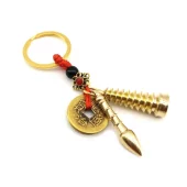 9-Tier Pagoda with Brush and Five Coins Keychain